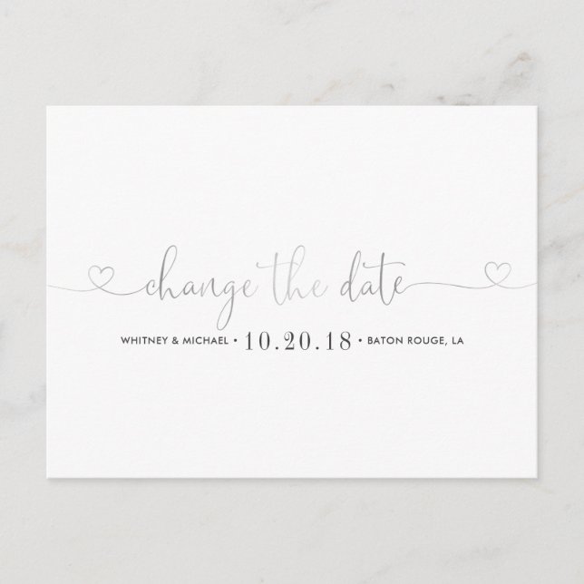 Silver Heart Change the Date Announcement Postcard (Front)