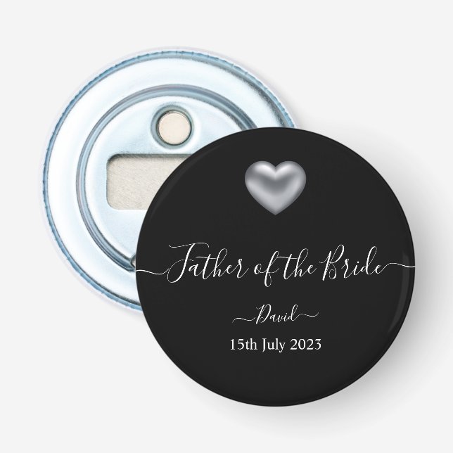 Silver Heart Father of the Bride Bottle Opener (Front)