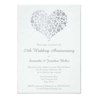 Silver Heart Faux Foil 25th Wedding Anniversary Card