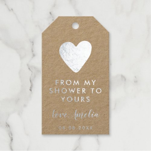 Silver Heart From My Shower to Yours Foil Gift Tags