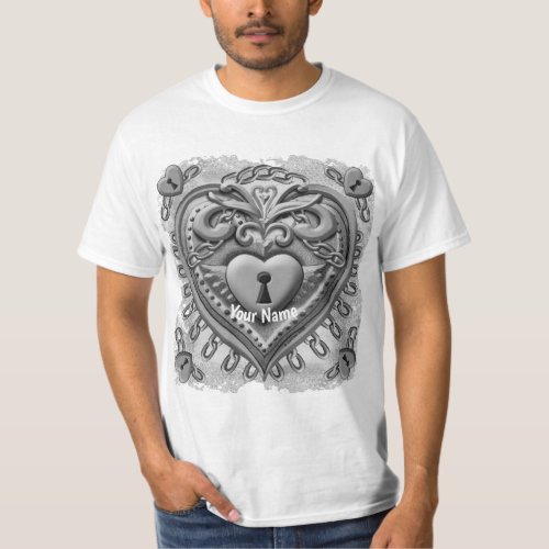 Silver Heart Lock custom name T_Shirt