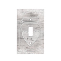 Silver Heart Mason Jar & Lights Birch Tree Wood