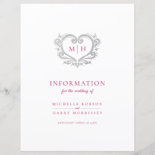 Silver heart monogram wedding guest information