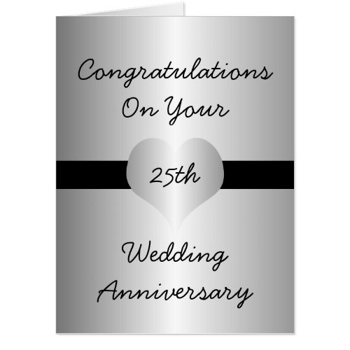 Silver Heart Personalised 25th Wedding Anniversary Card