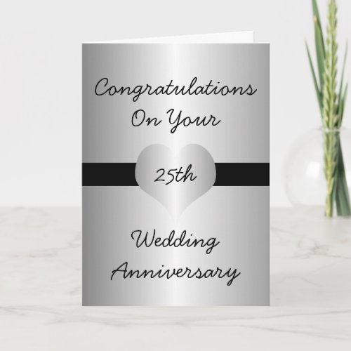 Silver Heart Personalised 25th Wedding Anniversary Card