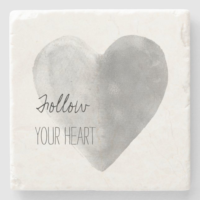 Silver Heart Personalized   Stone Coaster (Front)