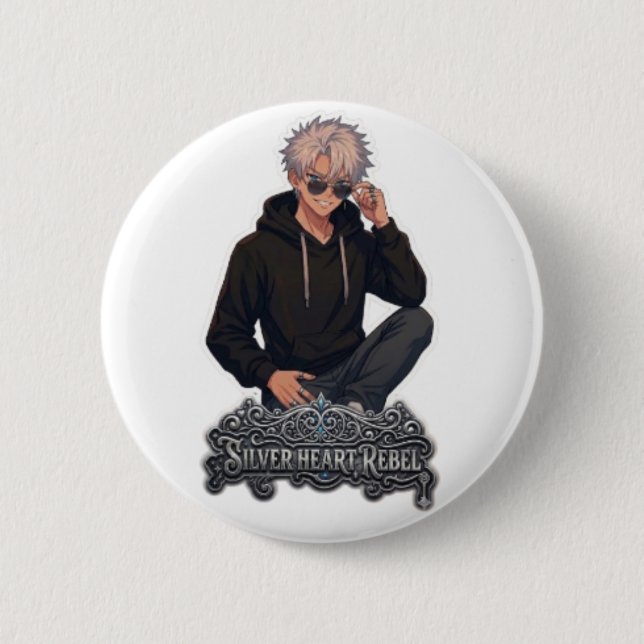 Silver Heart Rebel Anime Aesthetic - Custom Round  Button (Front)