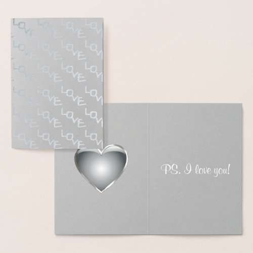 Silver Heart Romantic Love Typography Foil Card