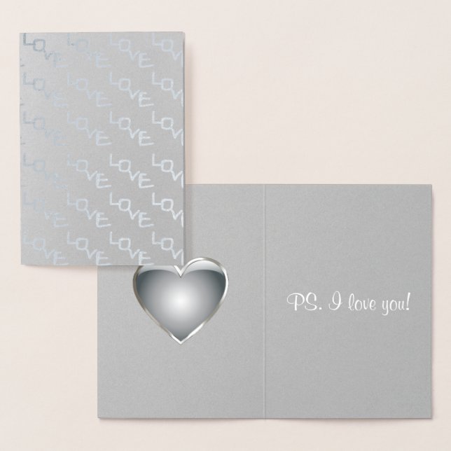 Silver Heart Romantic Love Typography Foil Card (Display)