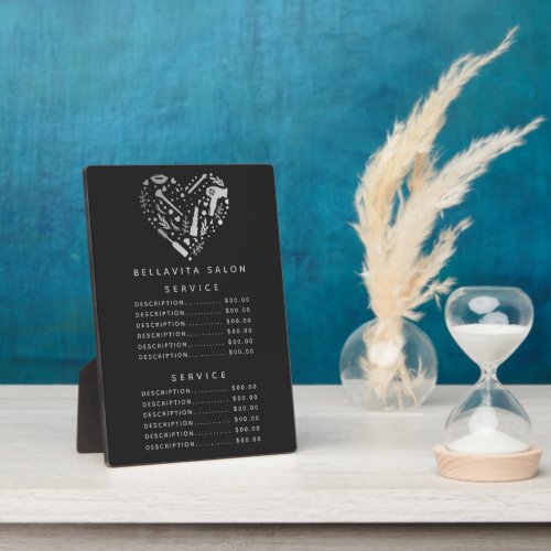 Custom Price Menus 11 Silver Heart Salon Price Menu Plaque