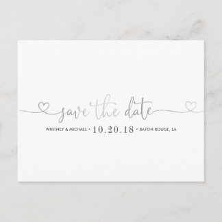 Silver Heart Save the Date Announcement Postcard