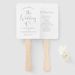 Silver Heart Script Wedding Welcome Ceremony Hand Fan
