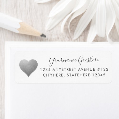 Silver Heart Simple Modern Return Address Label