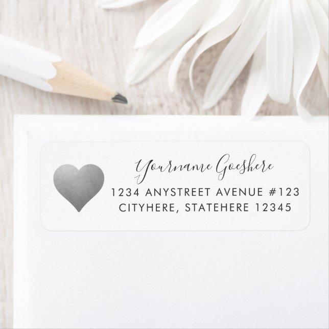 Silver Heart Simple Modern Return Address Label (Insitu)