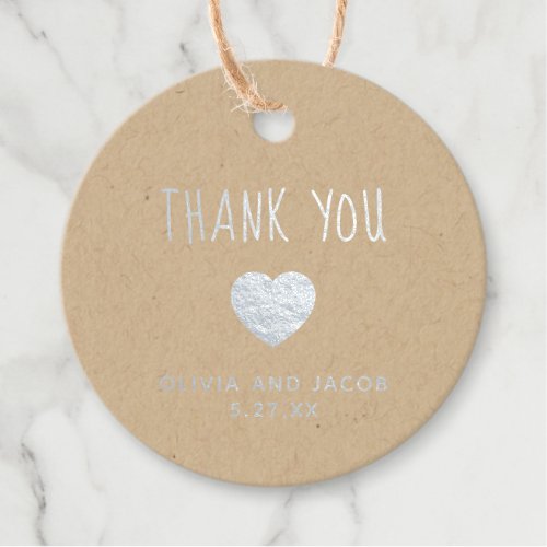Silver Heart  Simple Wedding Thank You Foil Favor Tags