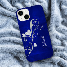 Silver Heart Swirl Sparkle on Blue