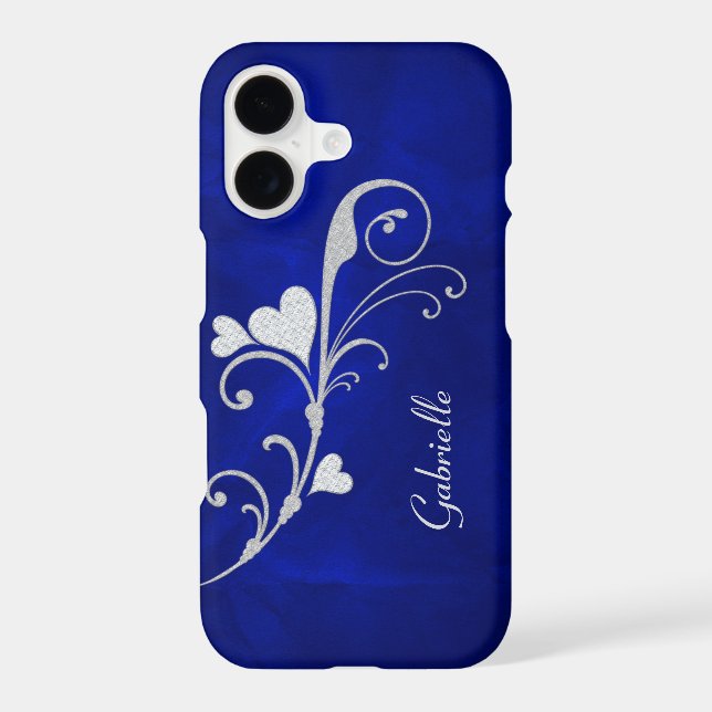 Silver Heart Swirl Sparkle on Blue Case-Mate iPhone Case (Back)