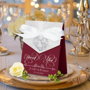 Silver Heart Thank You- Burgundy Favor Boxes