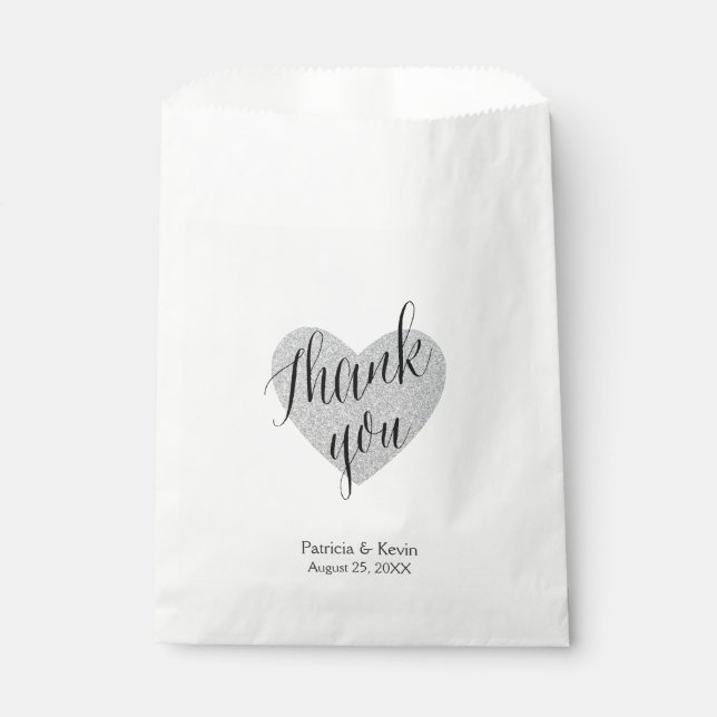 Silver heart thank you personalized favor bag (Front)