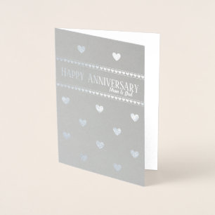 Silver heart wedding anniversary mom and dad card