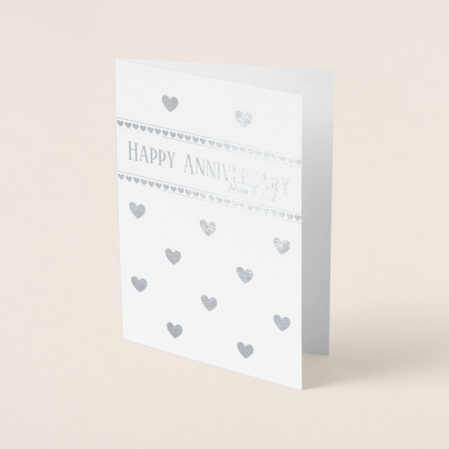 Silver heart wedding anniversary mom and dad card (Front)