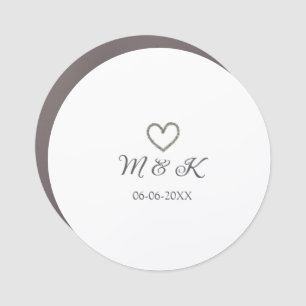 Silver heart wedding couple name letter modern  car magnet