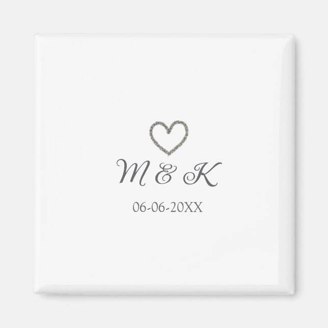 Silver heart wedding couple name letter modern  magnet (Front)