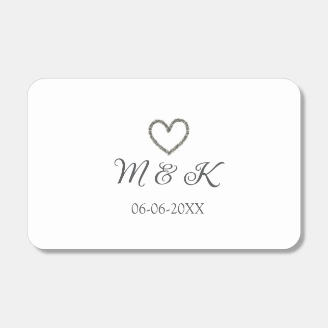 Silver heart wedding couple name letter modern  matchboxes (Front)