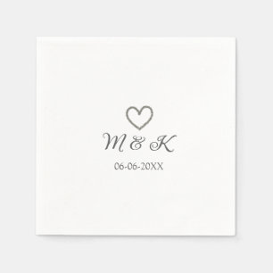 Silver heart wedding couple name letter modern  napkins
