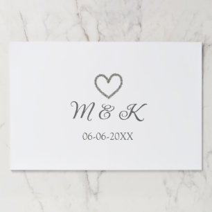 Silver heart wedding couple name letter modern paper pad