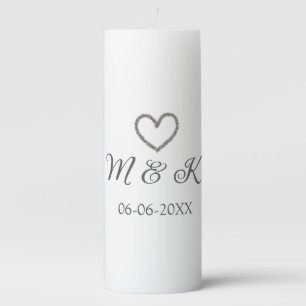 Silver heart wedding couple name letter modern pillar candle