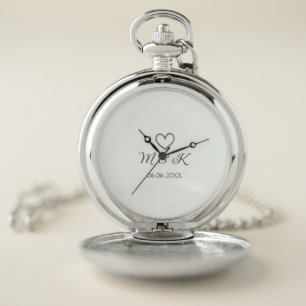Silver heart wedding couple name letter modern pocket watch