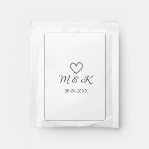 Silver heart wedding couple name letter modern  tea bag drink mix