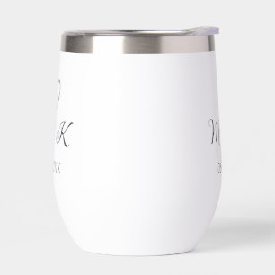 Silver heart wedding couple name letter modern thermal wine tumbler