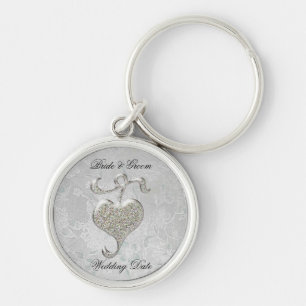Silver Heart Wedding Favor Keychain