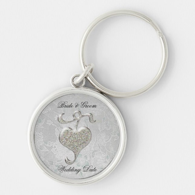 Silver Heart Wedding Favor Keychain (Front)