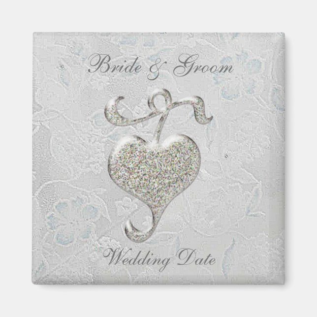 Silver Heart Wedding Favor Magnet (Front)