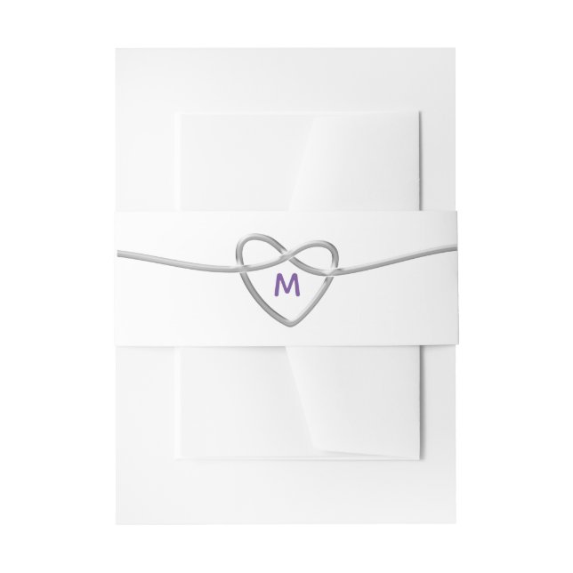Silver Heart Wedding Invitation Belly Band (Front Example)