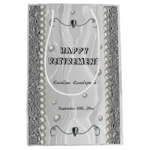 Silver Heart & White Silk for Happy Retirement Medium Gift Bag