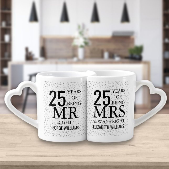 Silver Hearts 25th Anniversary Mr Mrs Right Coffee Mug Set (Creator Uploaded)