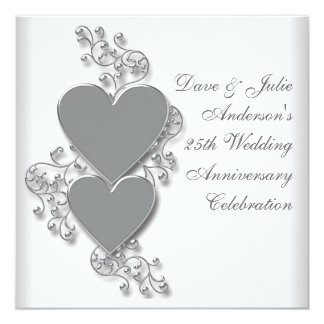 Silver Hearts 25th Wedding Anniversary Party Card