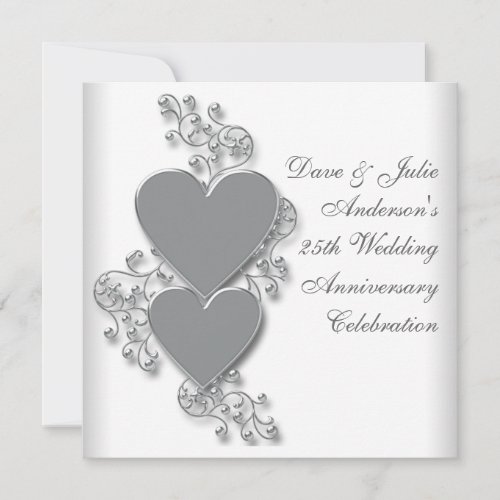 Silver Hearts 25th Wedding Anniversary Party Invitation