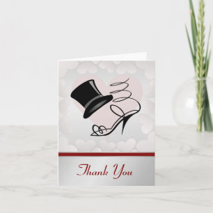 Silver Hearts Black Top Hat and High Heels Thank You Card