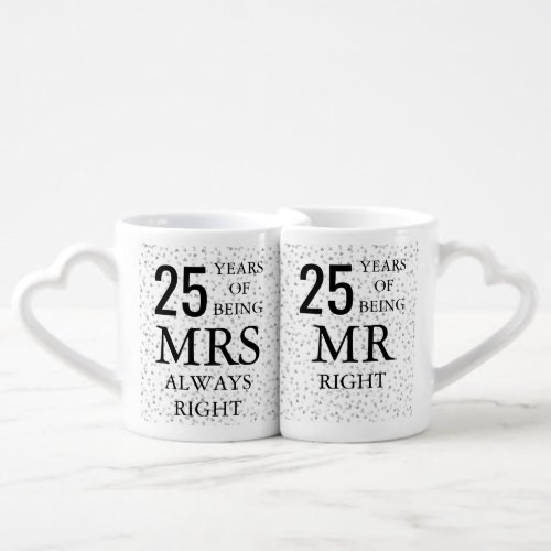 Silver Hearts Confetti 25th Wedding Anniversary Coffee Mug Set
