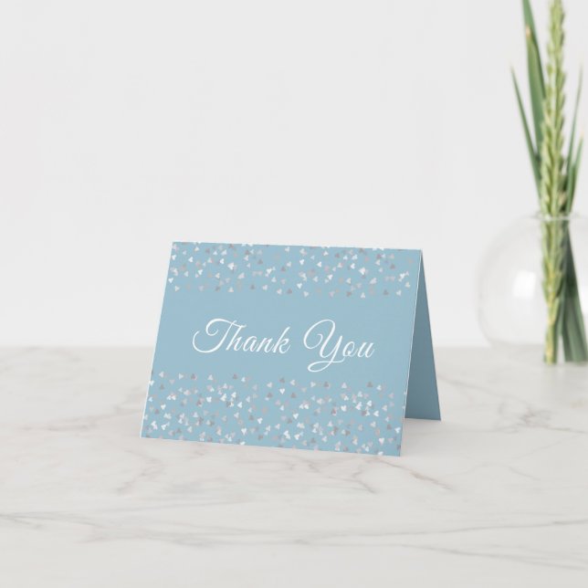 Silver Hearts Confetti Elegant Script Letterpress Thank You Card (Front)