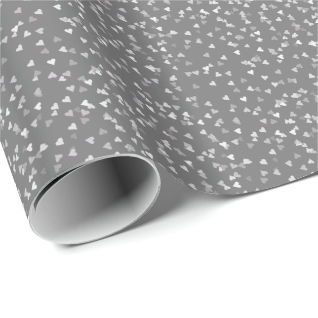 Silver Hearts Confetti Gift Wrap (Roll Corner)