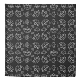 Silver Hearts crown tiara black duvet cover