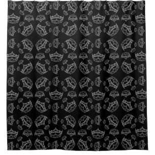 Silver Hearts crown tiara black shower curtain