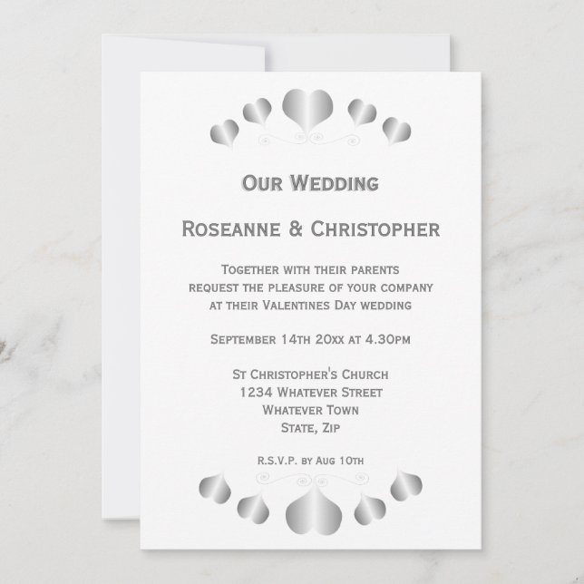 Silver Hearts Design Wedding Invitation (Front)