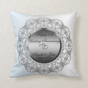 Silver Hearts Diamonds 50th Wedding Anniversary Throw Pillow